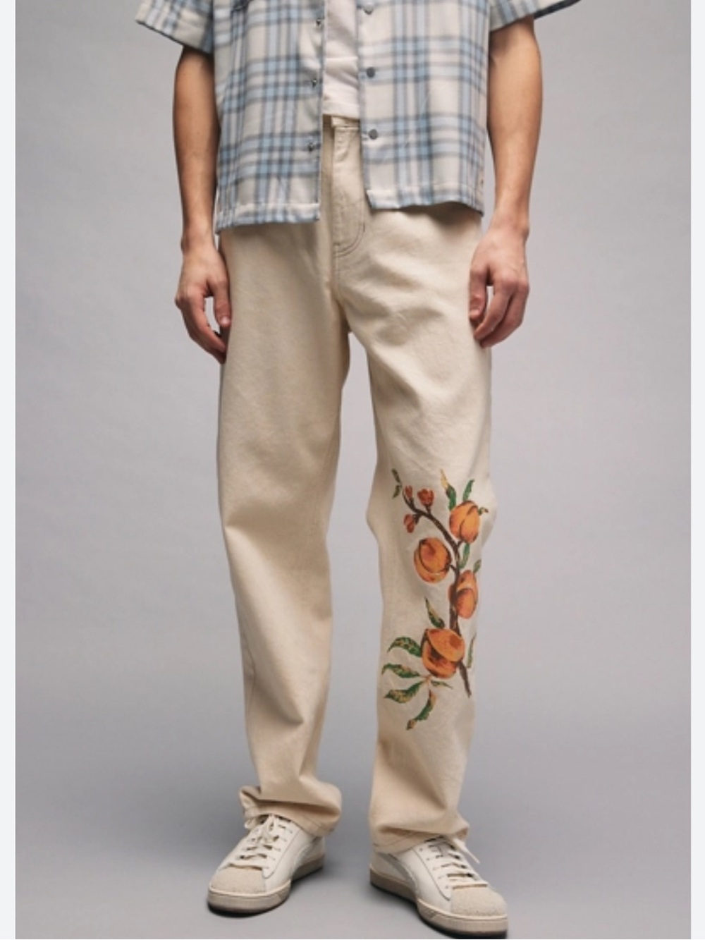 Urban Outfitters BDG Y2K Fruit Print Utility Jean in Cream Relaxed Fit 32x30 EUC